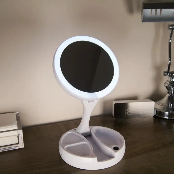 Folding LED Beauty Mirror – Portable Rechargeable Makeup Mirror with LED Light