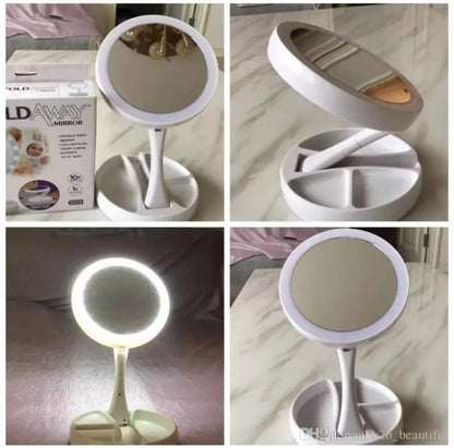 Folding LED Beauty Mirror – Portable Rechargeable Makeup Mirror with LED Light