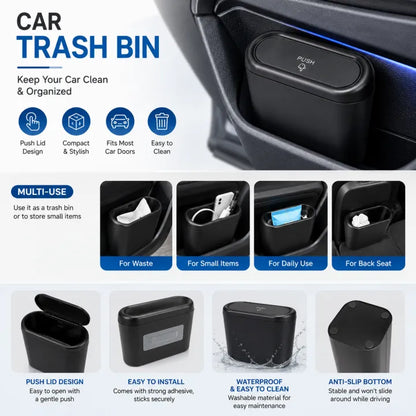 Portable Car Trash Bin – Mini Car Garbage Can with Leak-Proof Lid for Vehicle