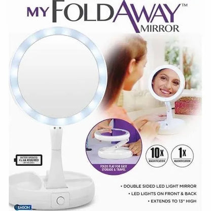 Folding LED Beauty Mirror – Portable Rechargeable Makeup Mirror with LED Light