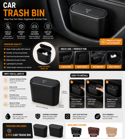 Portable Car Trash Bin – Mini Car Garbage Can with Leak-Proof Lid for Vehicle