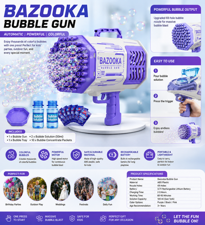 Bubble Machine Gun – Automatic Bubble Blaster Toy for Kids with Lights & Fun