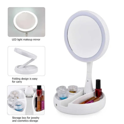 Folding LED Beauty Mirror – Portable Rechargeable Makeup Mirror with LED Light