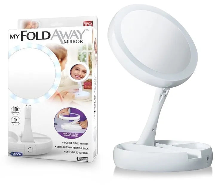 Folding LED Beauty Mirror – Portable Rechargeable Makeup Mirror with LED Light